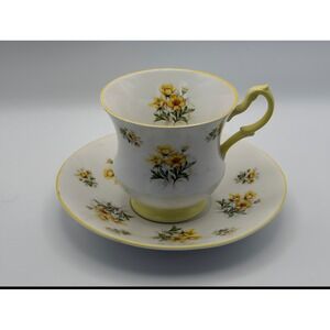 Royal Dover Bone China Tea Cup and Saucer Set Yellow Floral England Vintage